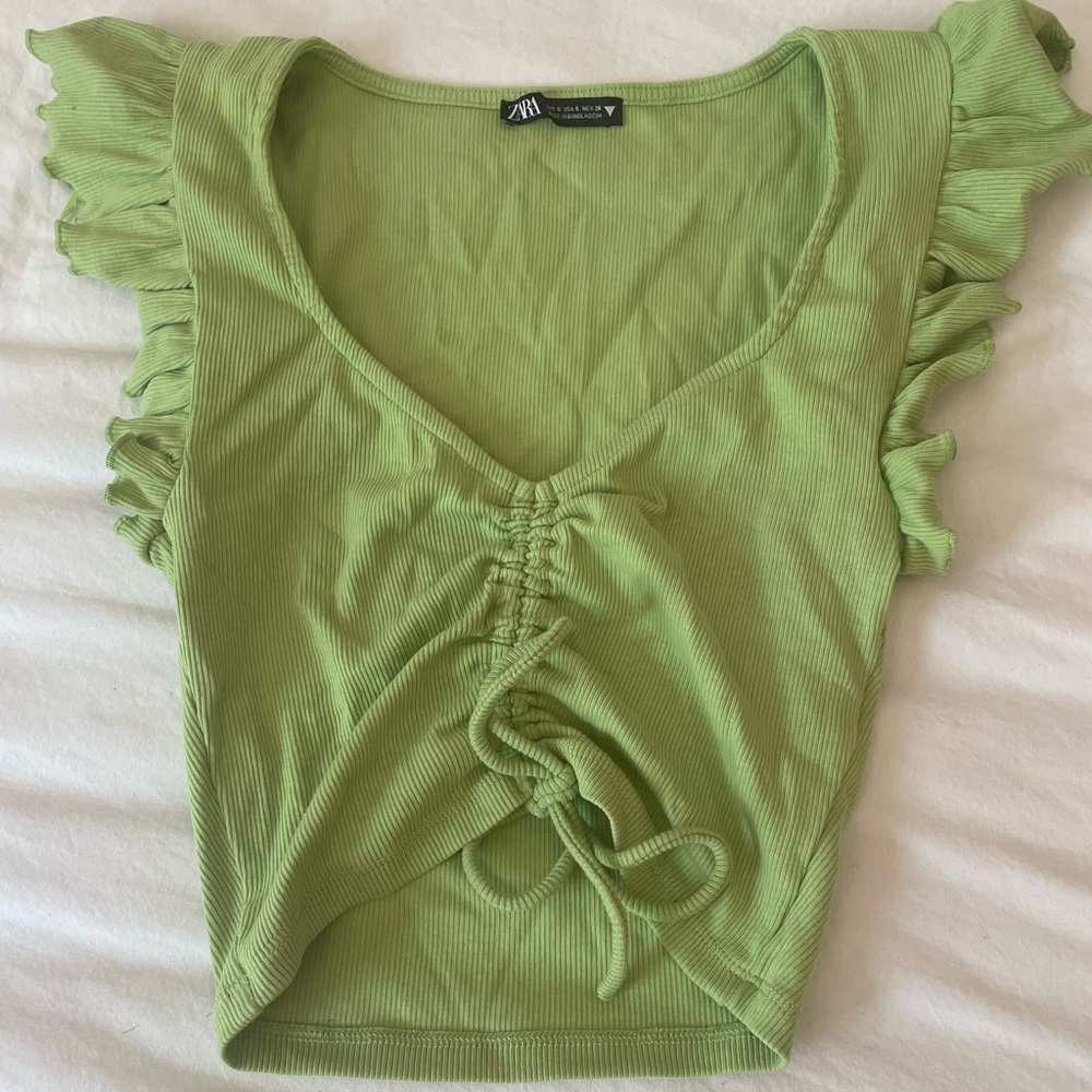 green zara cinch top